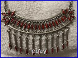 Vintage Native Style Needlepoint Coral Necklace. Not Real Silver. Fashion Only