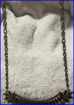 Vintage Native Style Needlepoint Coral Necklace. Not Real Silver. Fashion Only