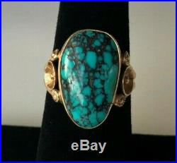 Vintage Navajo 14k Lone Mountain Turquoise Ring 5.6g Hallmarked