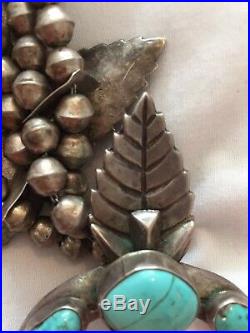 Vintage Navajo 240g Silver Squash Blossom Naja Turquoise Necklace