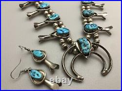 Vintage Navajo. 925 Sterling Silver & Turquoise Native Squash Blossom Necklace