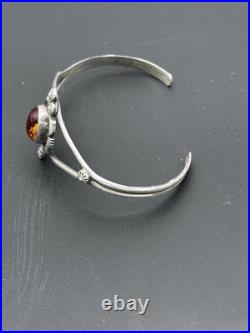 Vintage Navajo Amber Sterling Signed Marie B Cuff Bracelet