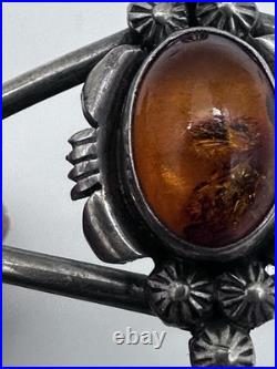 Vintage Navajo Amber Sterling Signed Marie B Cuff Bracelet