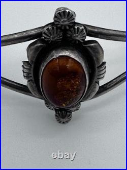 Vintage Navajo Amber Sterling Signed Marie B Cuff Bracelet