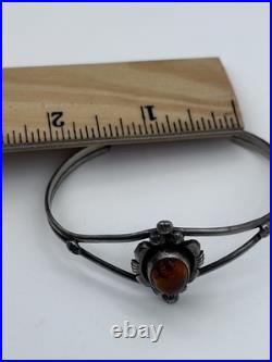 Vintage Navajo Amber Sterling Signed Marie B Cuff Bracelet