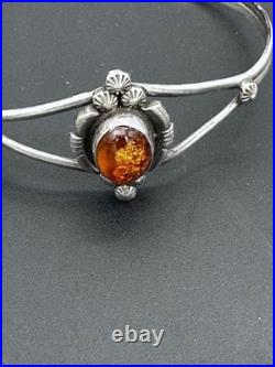 Vintage Navajo Amber Sterling Signed Marie B Cuff Bracelet