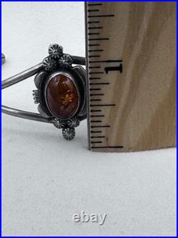 Vintage Navajo Amber Sterling Signed Marie B Cuff Bracelet