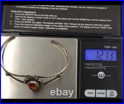 Vintage Navajo Amber Sterling Signed Marie B Cuff Bracelet