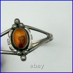 Vintage Navajo Amber Sterling Signed Marie B Cuff Bracelet