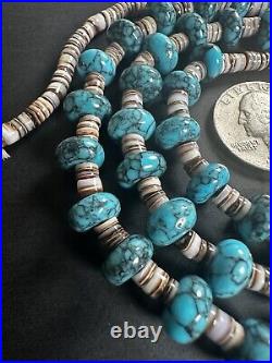 Vintage Navajo Blue Spiderweb Pyrite Turquoise Necklace 32 51g #268
