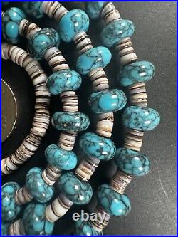 Vintage Navajo Blue Spiderweb Pyrite Turquoise Necklace 32 51g #268