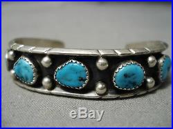 Vintage Navajo Blue Turquoise Sterling Silver Bracelet Native American Old