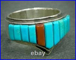 Vintage Navajo Cathy Webster Sterling Silver Turquoise Cornrow Inlay Ring MINT