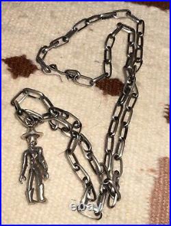 Vintage Navajo Clip Chain, Alex Streeter Cowboy Skeleton Pendant Sterling BOHO