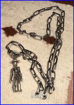 Vintage Navajo Clip Chain, Alex Streeter Cowboy Skeleton Pendant Sterling BOHO