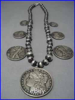 Vintage Navajo Coin Sterling Silver Squash Blossom Necklace Old