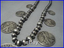 Vintage Navajo Coin Sterling Silver Squash Blossom Necklace Old