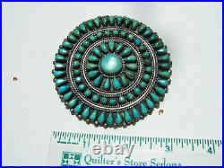 Vintage Navajo Dead Pawn Sterling Silver natural Turquoise Cluster Pin. 3