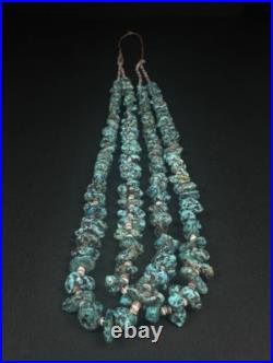 Vintage Navajo Double Strand Turquoise Heishi Bead Tied Necklace 32 59g #236