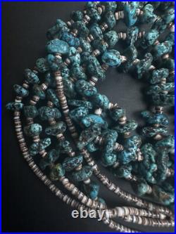 Vintage Navajo Double Strand Turquoise Heishi Bead Tied Necklace 32 59g #236