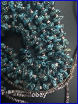 Vintage Navajo Double Strand Turquoise Heishi Bead Tied Necklace 32 59g #236