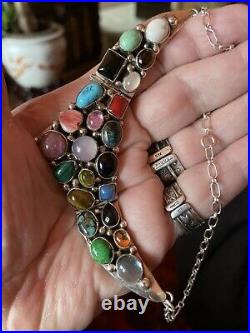 Vintage Navajo Emer Thompson Colorful Sterling Silver 22 Stone Choker/necklace