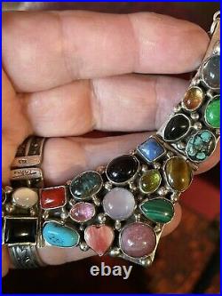 Vintage Navajo Emer Thompson Colorful Sterling Silver 22 Stone Choker/necklace