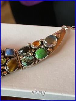 Vintage Navajo Emer Thompson Colorful Sterling Silver 22 Stone Choker/necklace