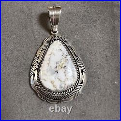 Vintage Navajo Eugene Belone White Buffalo Turquoise Stering Silver Pendant