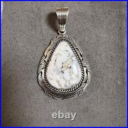 Vintage Navajo Eugene Belone White Buffalo Turquoise Stering Silver Pendant