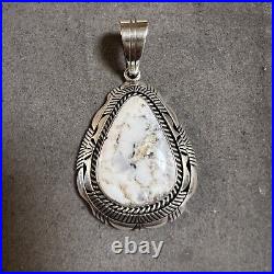 Vintage Navajo Eugene Belone White Buffalo Turquoise Stering Silver Pendant