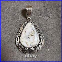 Vintage Navajo Eugene Belone White Buffalo Turquoise Stering Silver Pendant