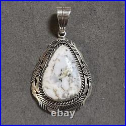 Vintage Navajo Eugene Belone White Buffalo Turquoise Stering Silver Pendant