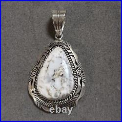 Vintage Navajo Eugene Belone White Buffalo Turquoise Stering Silver Pendant