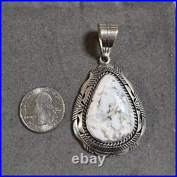 Vintage Navajo Eugene Belone White Buffalo Turquoise Stering Silver Pendant