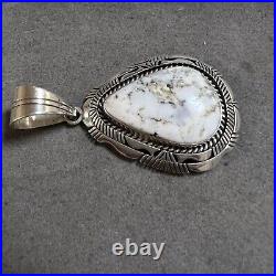 Vintage Navajo Eugene Belone White Buffalo Turquoise Stering Silver Pendant