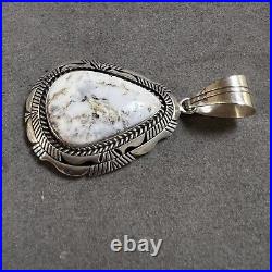 Vintage Navajo Eugene Belone White Buffalo Turquoise Stering Silver Pendant