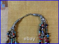 Vintage Navajo Five Strand Gemstone Stone Bead Treasure Necklace, 22 1/4