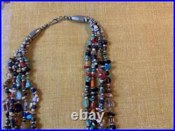 Vintage Navajo Five Strand Gemstone Stone Bead Treasure Necklace, 22 1/4