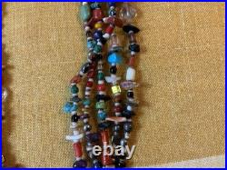 Vintage Navajo Five Strand Gemstone Stone Bead Treasure Necklace, 22 1/4
