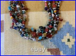 Vintage Navajo Five Strand Gemstone Stone Bead Treasure Necklace, 22 1/4