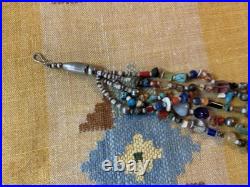Vintage Navajo Five Strand Gemstone Stone Bead Treasure Necklace, 22 1/4
