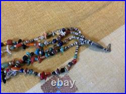 Vintage Navajo Five Strand Gemstone Stone Bead Treasure Necklace, 22 1/4