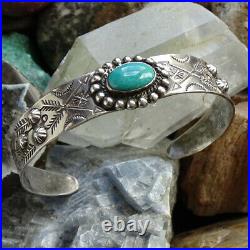 Vintage Navajo Fred Harvey Era Turquoise Cuff Bracelet Stamp Decorated Raindrops