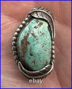 Vintage Navajo Green Carico Lake Turquoise Sterling Silver Bolo Tie Clasp #171