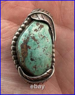 Vintage Navajo Green Carico Lake Turquoise Sterling Silver Bolo Tie Clasp #171