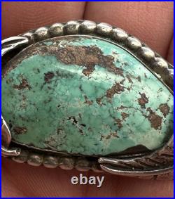 Vintage Navajo Green Carico Lake Turquoise Sterling Silver Bolo Tie Clasp #171