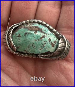 Vintage Navajo Green Carico Lake Turquoise Sterling Silver Bolo Tie Clasp #171