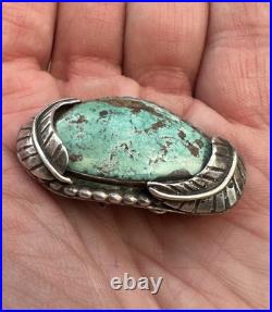 Vintage Navajo Green Carico Lake Turquoise Sterling Silver Bolo Tie Clasp #171