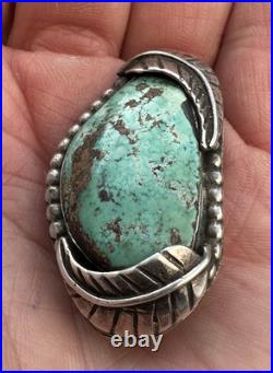Vintage Navajo Green Carico Lake Turquoise Sterling Silver Bolo Tie Clasp #171